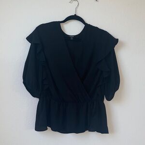 Express Black Wrap Blouse with Ruffle Sleeves XL